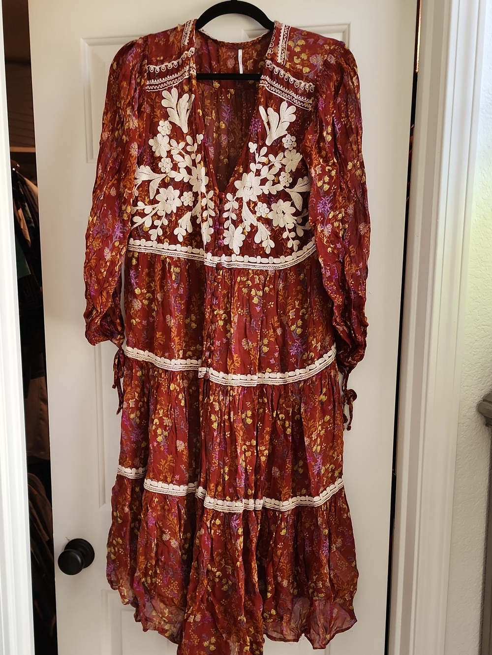 Free People, Women's Call on Me Embroidered Maxi Top, Merlot Combo, Size S